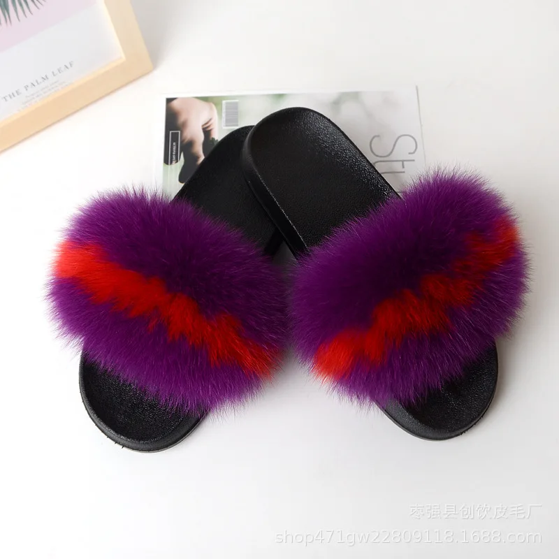 

2019 New Real Fur Slides Fluffy Slipper Plush Flats Summer Fur Flip Slops Lovely Furry Shoes