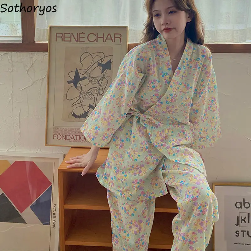 

Pajama Sets Women Sleep Tops Pants Two Pieces Set Casual Long Sleeve Sleepwear Harajuku Loose Comfort Kawaii New Japanese Style