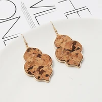 zwpon cork leather morocco earrings for women fashion animal print leopard abalone shell earrings jewelry wholesale