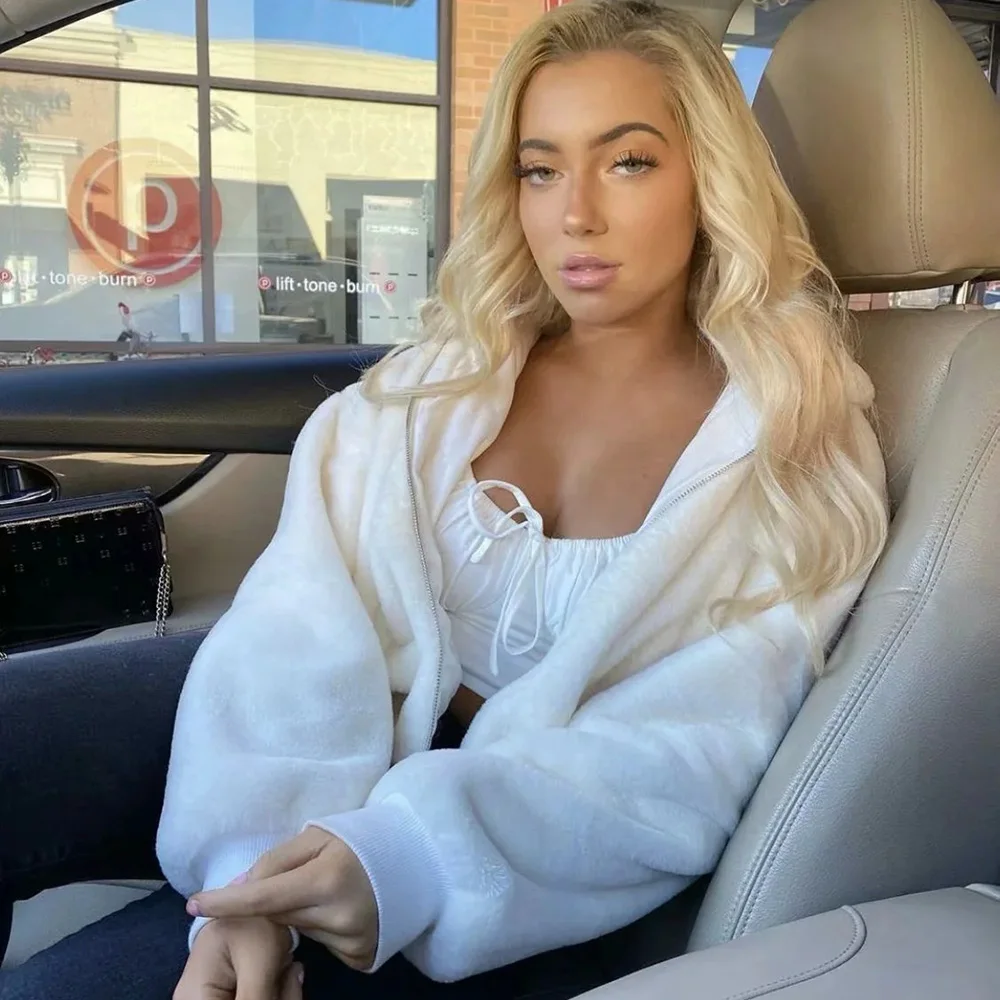 

Пальто из искусственного меха, модная плюшевая Толстая теплая куртка для женщин, новинка зимы 2020, с капюшоном, на молнии, крутая уличная одежда, уличная одежда, худи Ulzzang Edgy