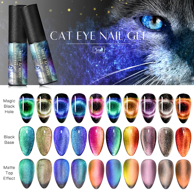 

MEET ACROSS 5ml Cat Eye Magnetic Gel Auroras 9D Laser Shiny Glitter Soak Off Nail Art Gel Polish Manicuring UV Gel Varnish