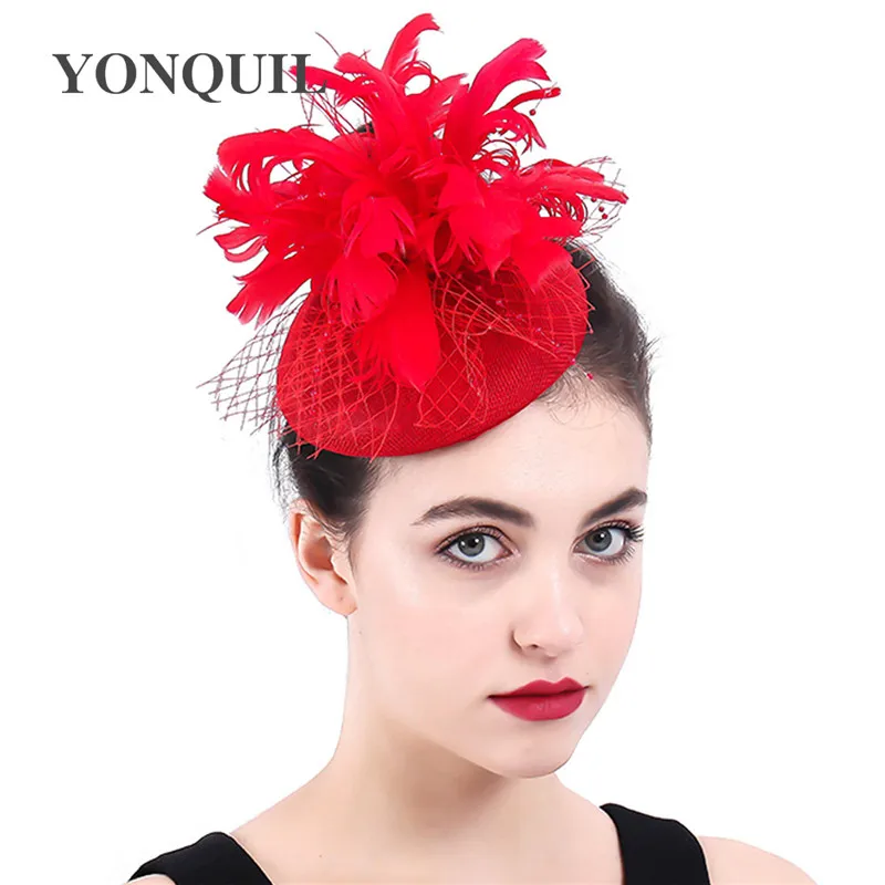 

Bride Wedding Millinery Cap Hair Pin Fancy Feather Flower Headpiece Ladies Party Fascinator Hat Accessories For Derby Chuch