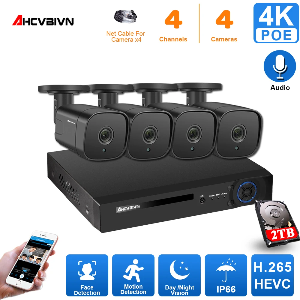 

4K NVR 4pcs 8MP Email alert Cameras POE Security System Kit Motion Detection Weatherproof Outdoor Security Camera System Set