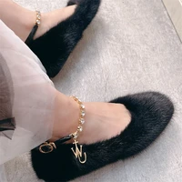 2021 new real fur muller shoes womens shoes loafers round toe casual shoes womens furry slippers fluffy furry flip flops