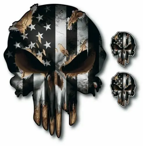 

3 Pack Black and White USA American Flag Skull Heat Transfer Iron on Stickers for Cars, Motos, Laptops, Industry