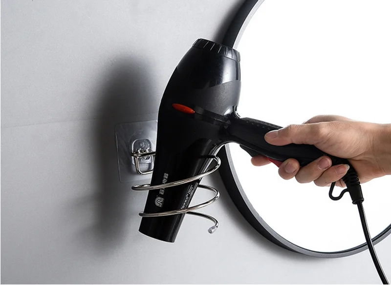 Hair Dryer Holder Spiral Stand Rack Bath Shelf Storage Bracket Blower Organizer Stainless Steel Adhesive Wall Mounted Nail Free | Дом и сад