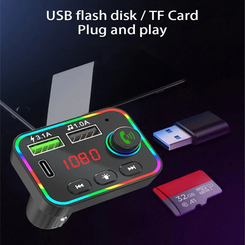 Car FM Transmitter 3.1A USB/PD Port Charger For Iphone Samsung Hands-free Bluetooth Kit 12V-24V Vehicle Mp3 Player | Автомобили и