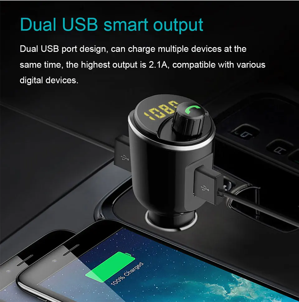 Беспроводная гарнитура Bluetooth Car Kit MP3 Музыкальный плеер FM-передатчик Громкая связь Dual USB
