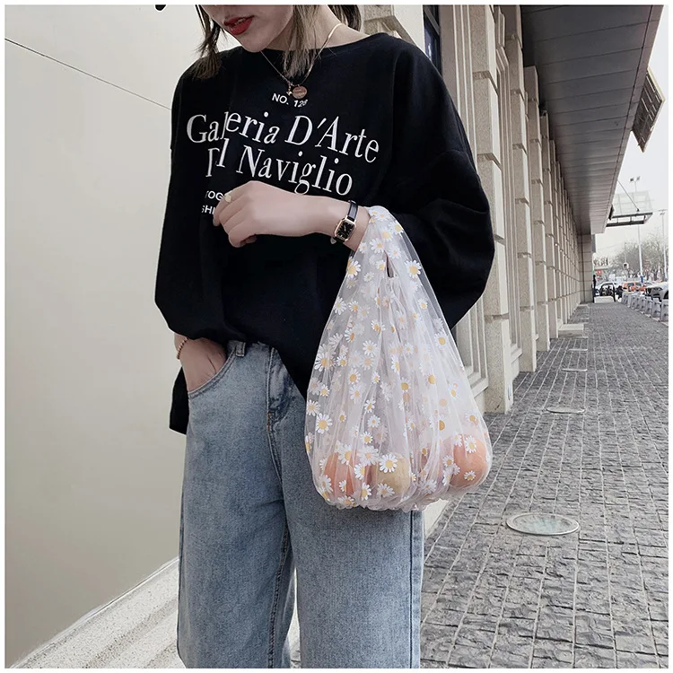 Женский цветочный вышивальный Органайзер ручная сумка для покупок сумки органза