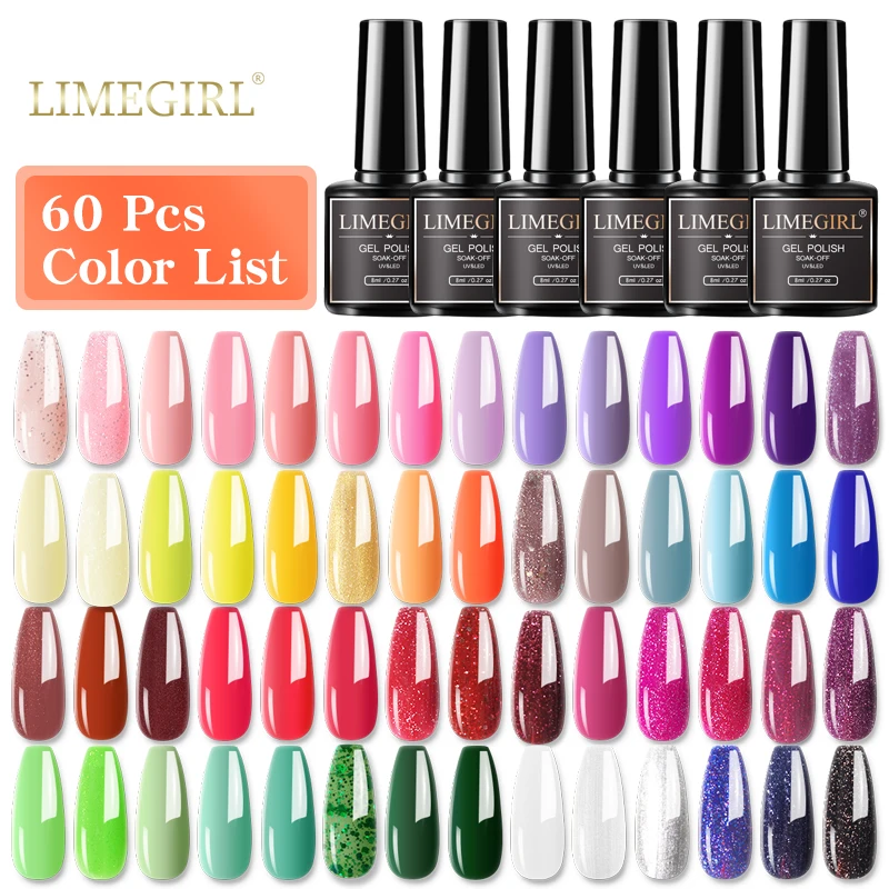 

Limegirl Multiple colour Gel Nail Polish Set 80 Colors Semi Permanent UV Led Gel Varnish Soak Off Nail Lacquers Base Top Coat