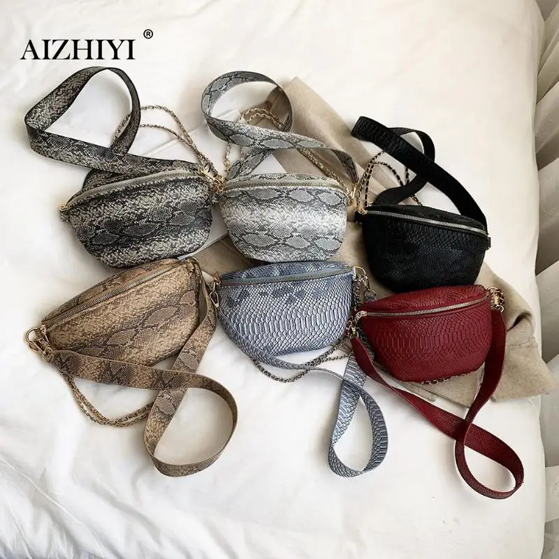 

Lady PU Leather Waist Pack Women Snake Print Shoulder Messenger Bags Fashion Purse Casual Multi-function Chest Bags