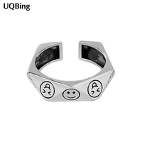 vintage smiling face thai silver color for women ring minimalist accessories gift jewlery