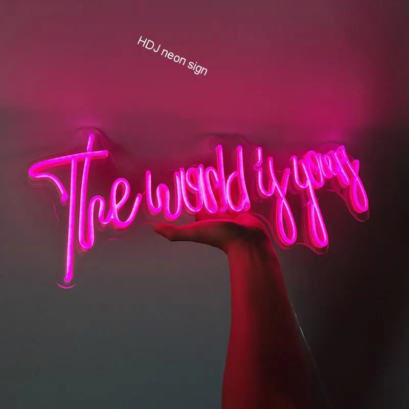 Неоновая светодиодсветодиодный вывеска The world is Your на заказ настенный Декор для