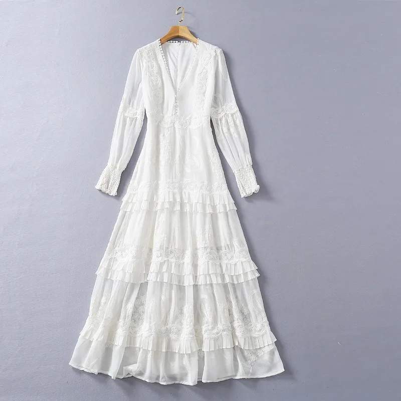 

В европейском и американском стиле Женская одежда 2021 новая весенняя блуза с длинным рукавом v-образным вырезом кружевное с вышивкой модное ...