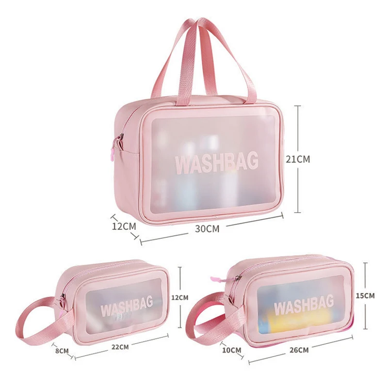 

Women Toiletry Bag Portable Waterproof Matte Clear Letter Pattern Zipper Makeup Storage Pouch for Travel Business Trip