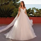 UZN шикарное кружевное свадебное платье принцессы с аппликацией пикантное свадебное платье с V-образным вырезом на бретельках Свадебные платья цвета слоновой кости с открытой спиной платья для невесты на заказ