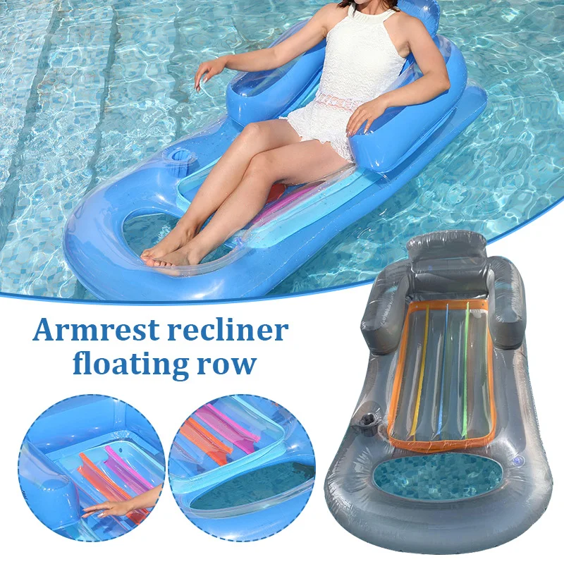 

Newly Pool Folating Mat with Armrest Inflatable Easy to Store Durable Foldable Long Lasting Lightweight for Swimming Pool