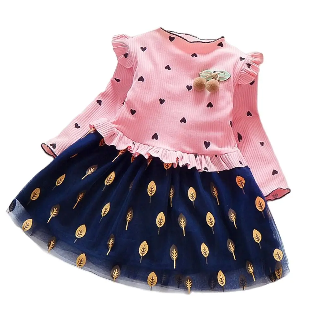 Детское Сетчатое платье-пачка с длинным рукавом и цветочным принтом | Детская