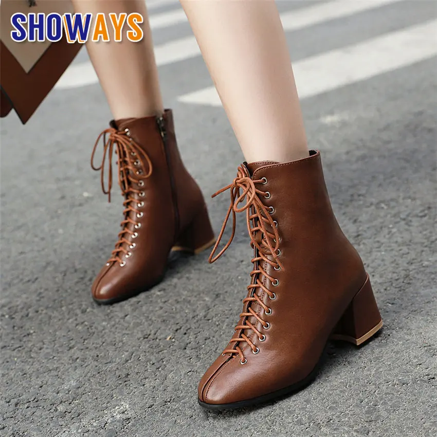 Женские ботильоны с перекрестной шнуровкой коричневые Повседневные Вечерние