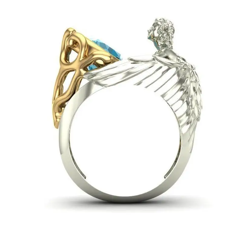 

S925 Sliver Ring for Women Navy Blue Topaz Angel Wings silver 925 jewelry Gemstone Human Style Silver 925 Jewelry diamond Rings