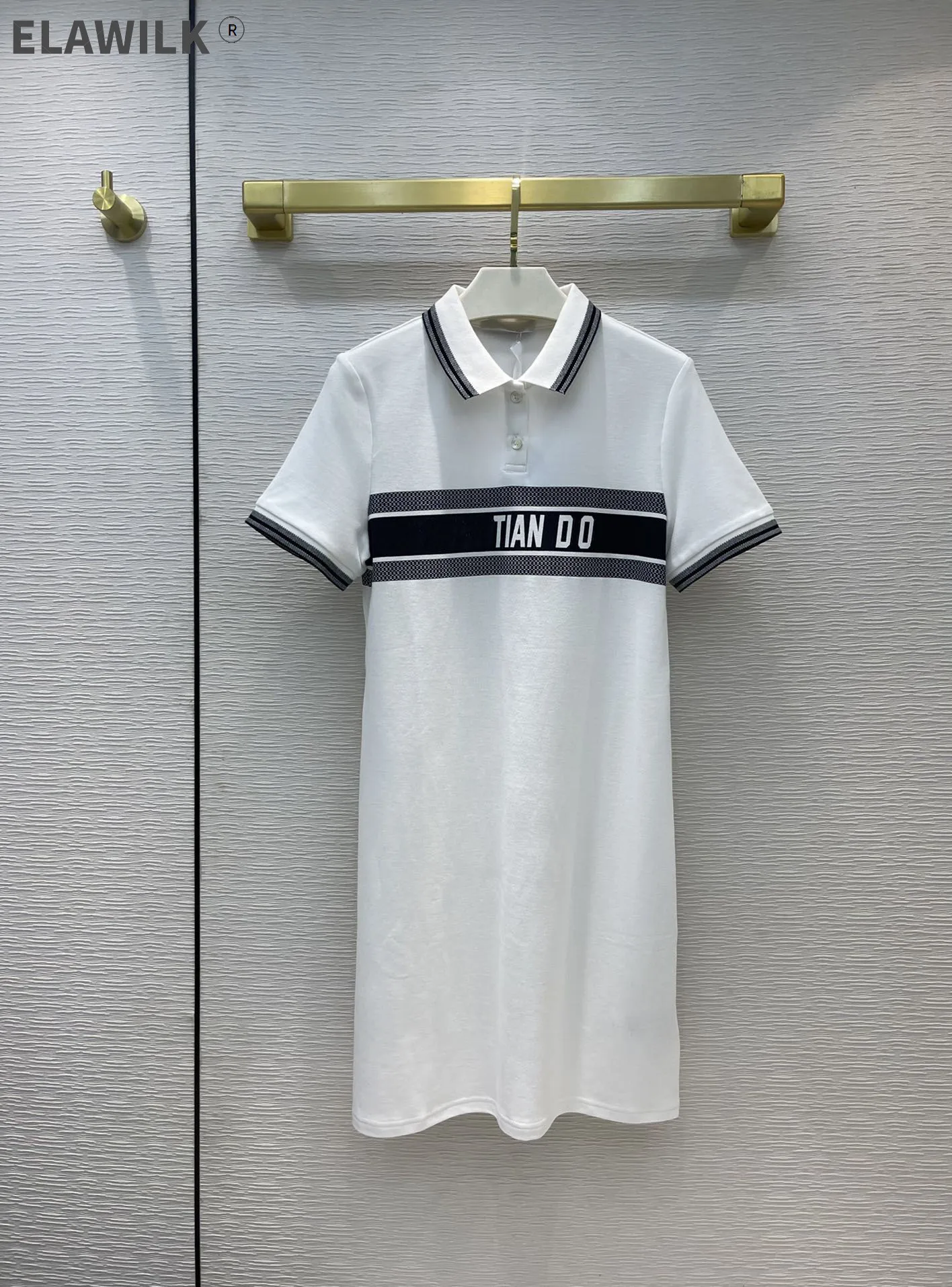 

Luxury Brand Striped Print Dress for Women Summer 2021 Lapel Short Sleeve Cotton Dress High Quality 3D Cut High Waist Slim Dress