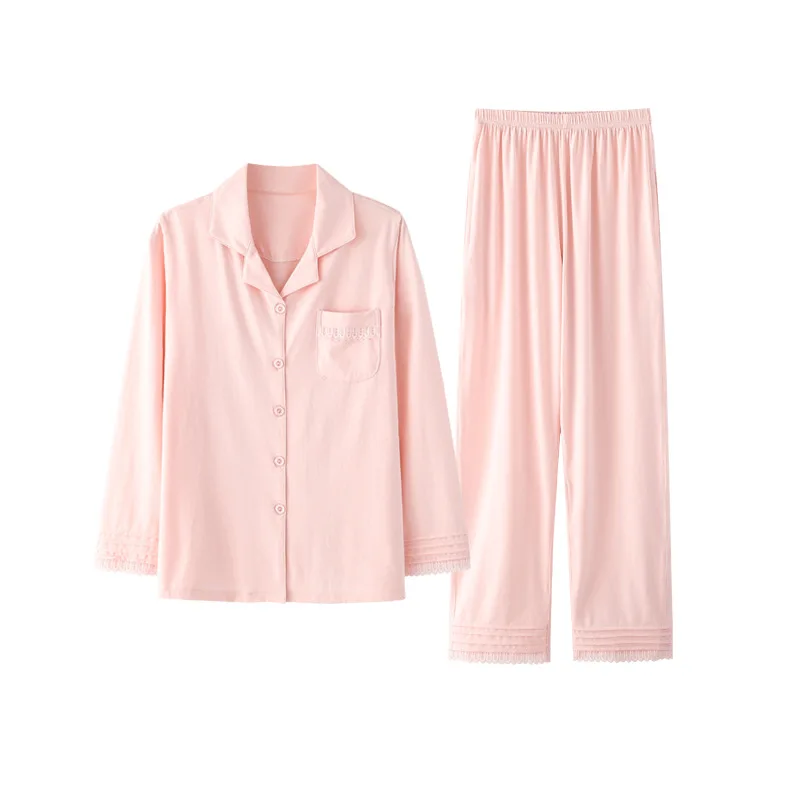 

Pajamas Women's Spring Autumn Modal Long-sleeved Cardigan Lace Trim Home Wear Cotton Silk Air-conditioning Wear Women's Pajamas