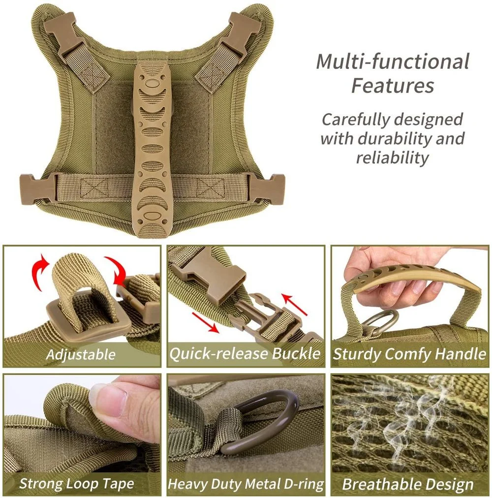 Arn&eacute;s t&aacute;ctico militar para perros y gatos, Collar de chaleco de nailon 600D MOLLE, transpirable, correa de pecho ajustable para entrenamiento, caminar, seguridad para cachorros-3