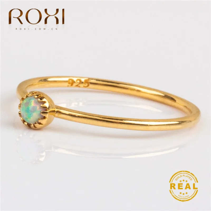 ROXI тонкий дизайн круглый Опаловый камень кольцо для женщин изысканное тонкое кольцо с камнем рождения Свадебные украшения Изящные Несколько колец