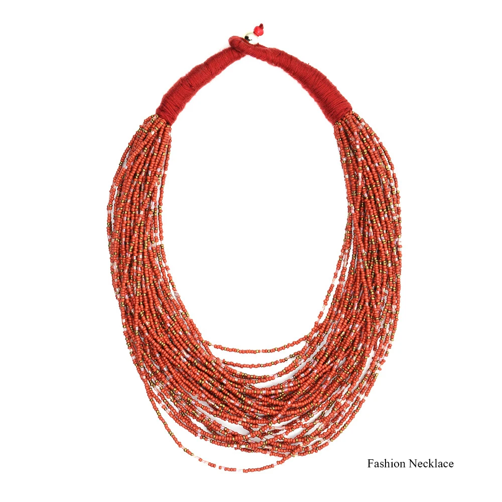 

New Fashion Women Necklace Red Beads Multi-layer ZA Style Bohemia Vintage Neck Chain Chic Jewelry Accessories For Women 2021