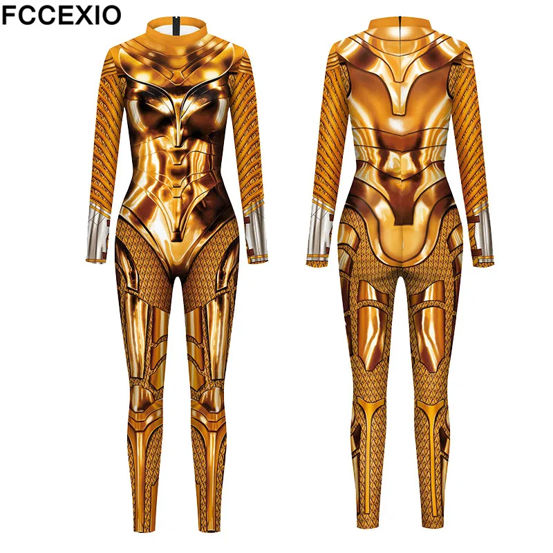 FCCEXIO הפלא הוא קסם אישה סרט דפוס 3D הדפסת סקסי Bodysuits נשים ארוך שרוול קוספליי חדש סרבל