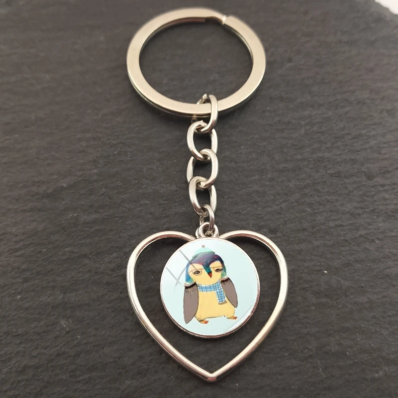 Милый картина с пингвином кулон сердце брелок ручной работы ювелирные