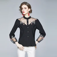 black blouse women embroidery sexy transparent shirts mujer full sleeves elegant chemisier femme outfit womens tops summer sexi