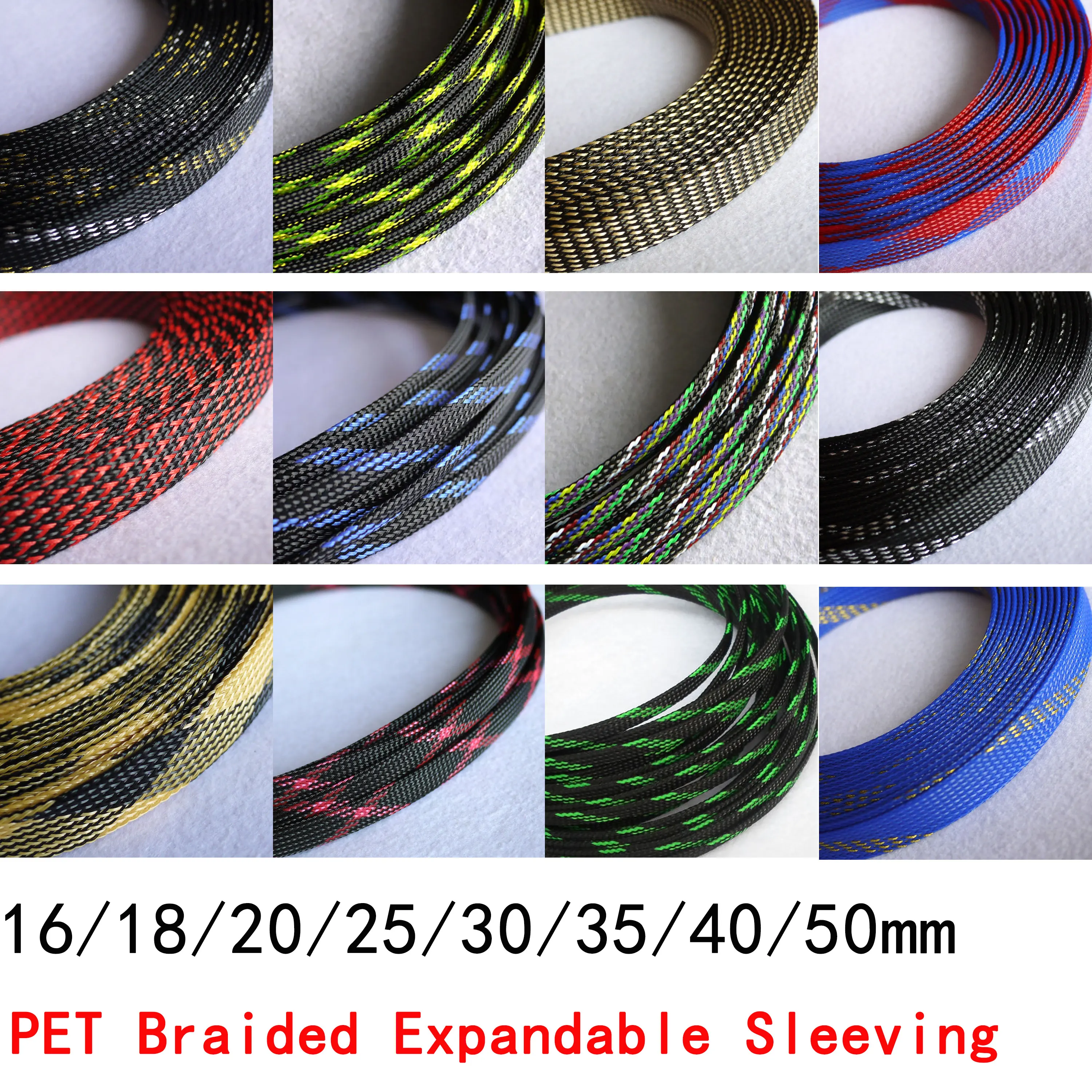 

1M 16 20 25 30 35 40 50 mm PET Braided Expandable Wire Wrap Insulated Nylon High Density Tight Sheath Protector Harness