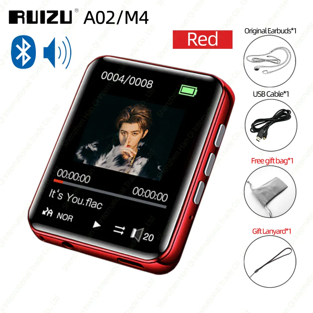 Red With Bluetooth RUIZU A02 M4 Bluetooth 4,0 MP4 MP3 плеер с полным сенсорным экраном портативный музыкальный плеер с динамиком FM Электронная книга рекордер шагомер - Цвет: Red With Bluetooth