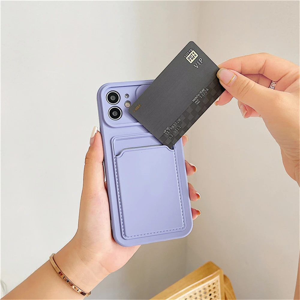 

Soft Wallet Card Holder Phone Case for iPhone 12 11 Pro Max X XR XS Max 6 S 7 8 Plus 12 Mini Slide Camera Protection Candy Cover