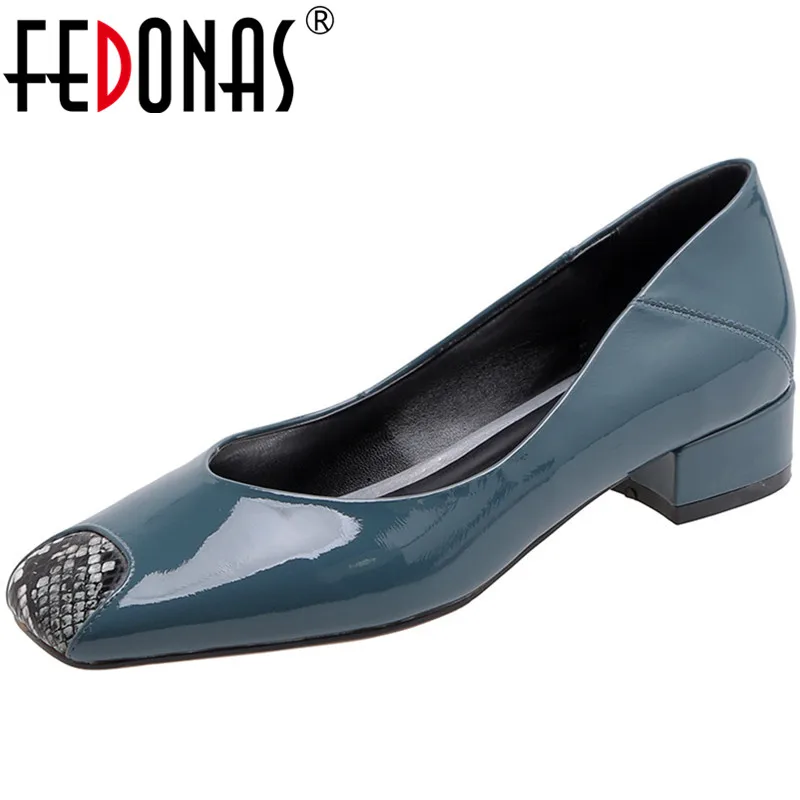 

FEDONAS Women Pumps Cow Patent Leather Casual Shoes Working Shoes Spring Summer Shallow Square Toe Fashion 2021 Shoes Woman