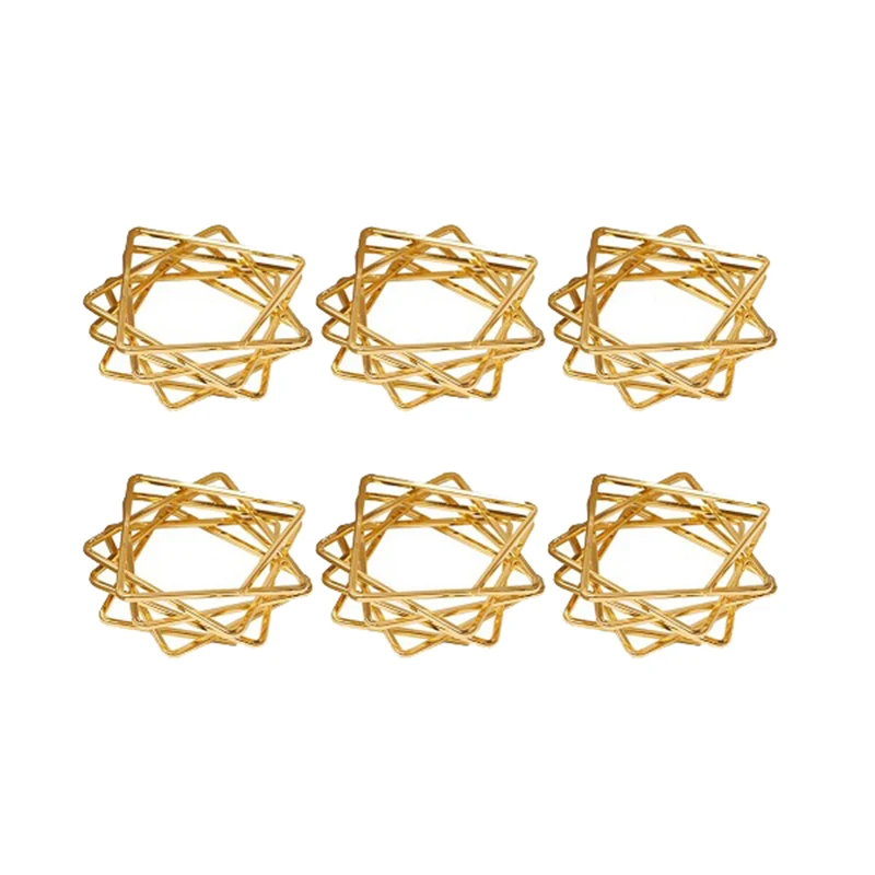 

6Pcs Polygon Star Design Napkin Rings Metal Napkin Holders for Wedding Birthday Party Decorations Golden