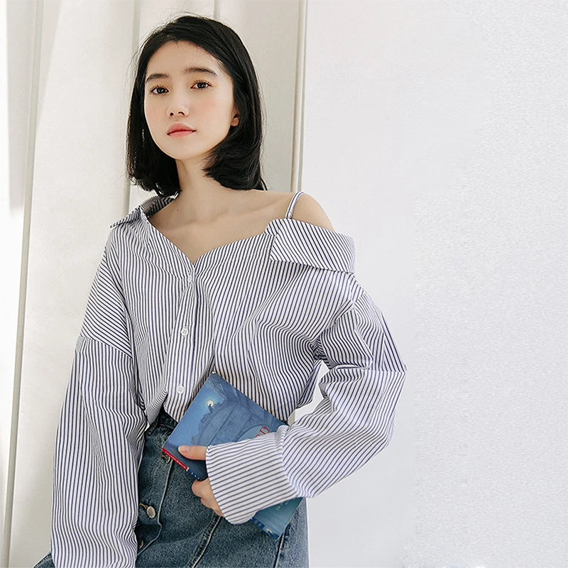 

BETHQUENOY Sexy Woman Clothes Chemise Femme Blue White Shirts Women Blusas Y Camisas Cotton Blouses 2021 Lady Tops Bluzka Damska