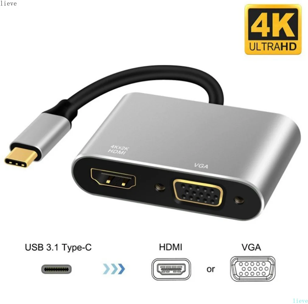 

4K USB C Type C To HDMI VGA Adapter USB3.1 Audio Video Converter For Samsung Galaxy S10/S9/S8 Huawei Mate 20/P30 Video Cables