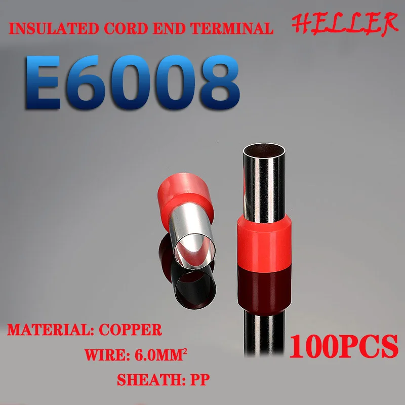 

100pcs E6008 tubular insulated cord end terminal EV6.0 cold-pressed insulated terminal multi-strand cord crimp terminal VE-8