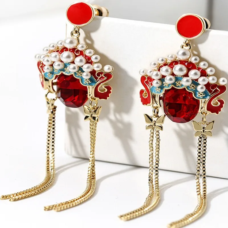 

S925 Needles Chinese Style Retro Long Facebook Pearl Earrings Female Personality Wedding Tassel Earrings Stud Earrings