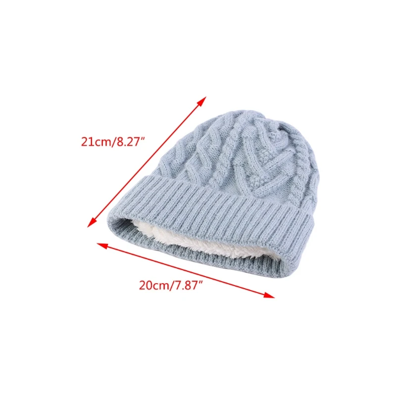 

Women Winter Faux Fleece Lining Beanie Hat Rhombus Striped Chunky Cable Knitted Cuffed Skull Cap Solid Color Windproof Ear Warm
