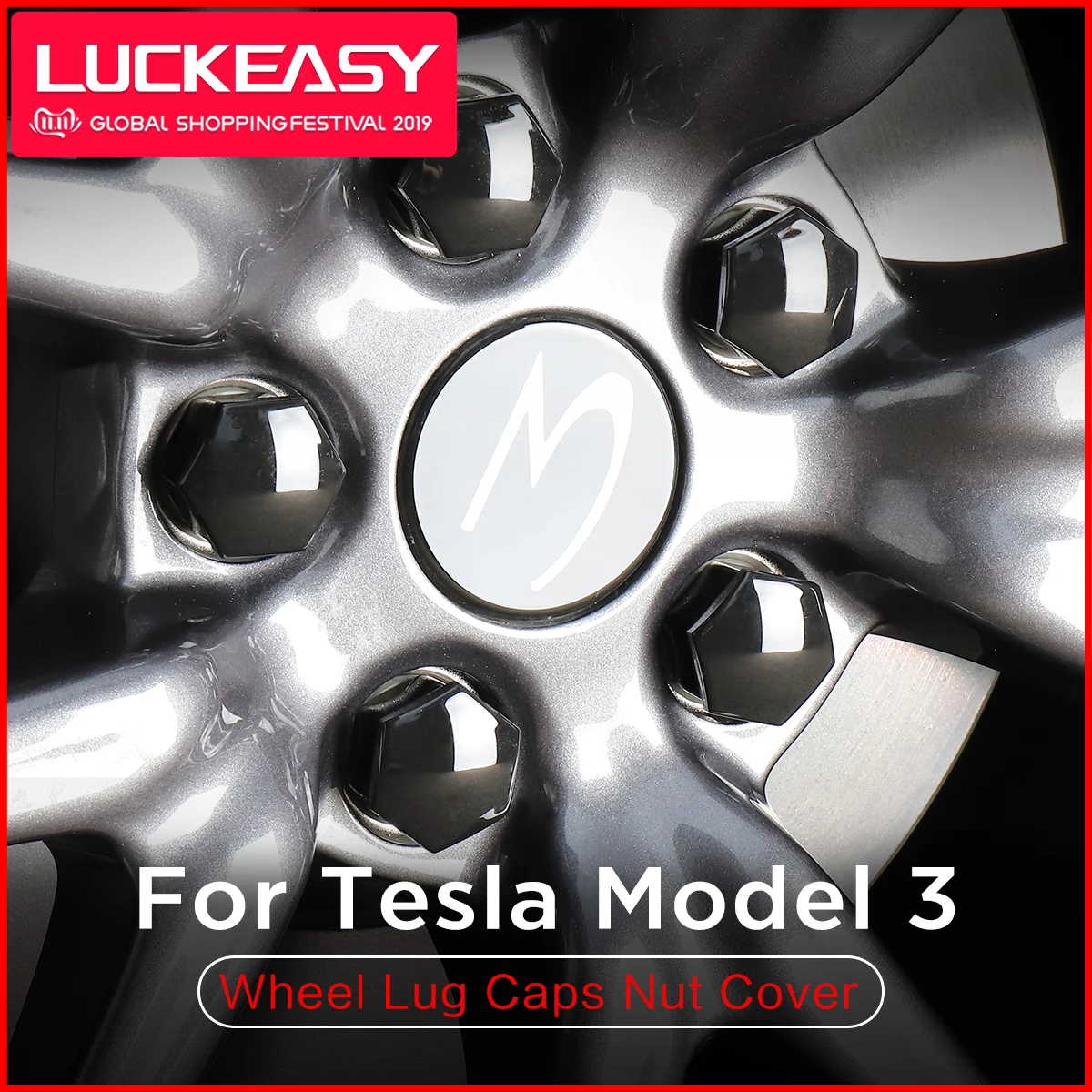 LUCKEASY для Tesla модель 3- Aero комплект колпачков для колес комплект центральной крышки и колпачок гайки колеса 20шт(зеркальный раздел