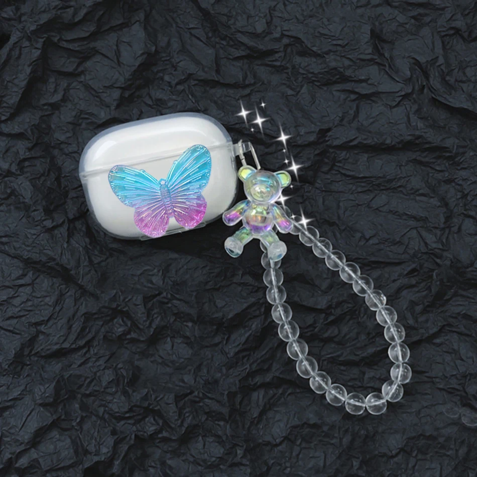 

Для OPPO Enco Free 2 /Enco Play Милая Хрустальная бабочка с медведем, подвеска с защитой от потери, фотоэлемент для oppofree2