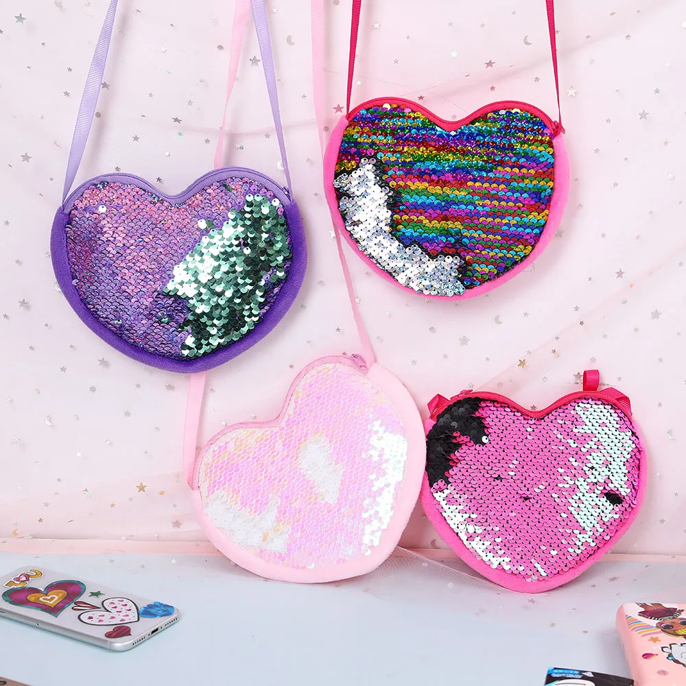 Glitter Heart Crossbody Bags For Girl Fashion Mini Children Messenger Bag Kids Gift Coin Purse Handbag