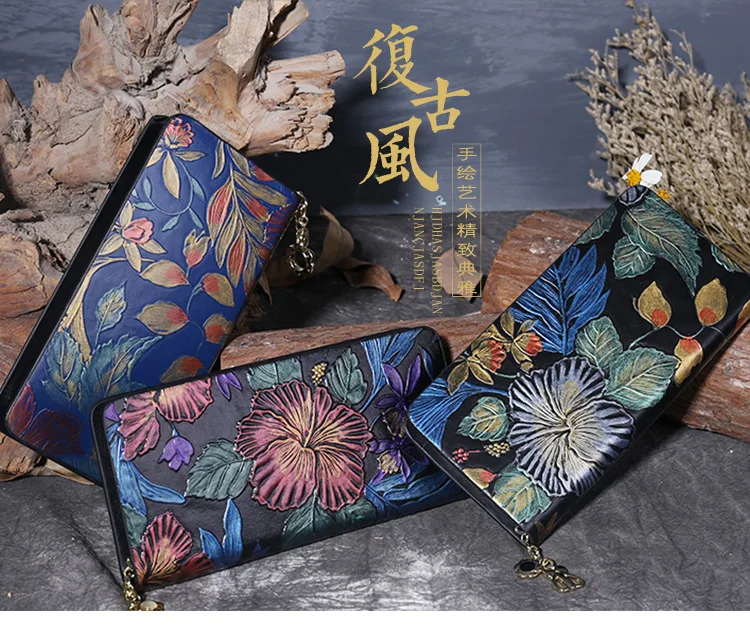 

Women Wallet Vintage Genuine Leather Long Coin Purse Brand Design Luxury Purses Card Hold Money Bag Hot