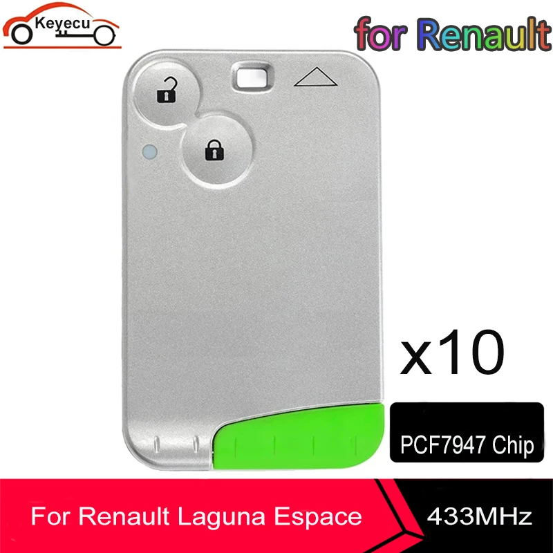

Пульт дистанционного управления KEYECU для Renault Laguna Espace 433-2001, 10 шт., 2 кнопки, чип PCF7947, 2006 МГц