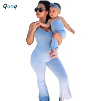 qunq mommy and me summer romper 2021 new fashion one piece clothing for woman kids girl candy color family matching outfits