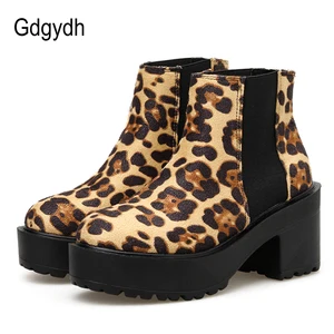 Gdgydhвесенне-осенняя женская обувь леопардовой расцветки; Ботильоны на массивном каблуке и платформе; Удобная Уличная обувь с эластичным ремешком