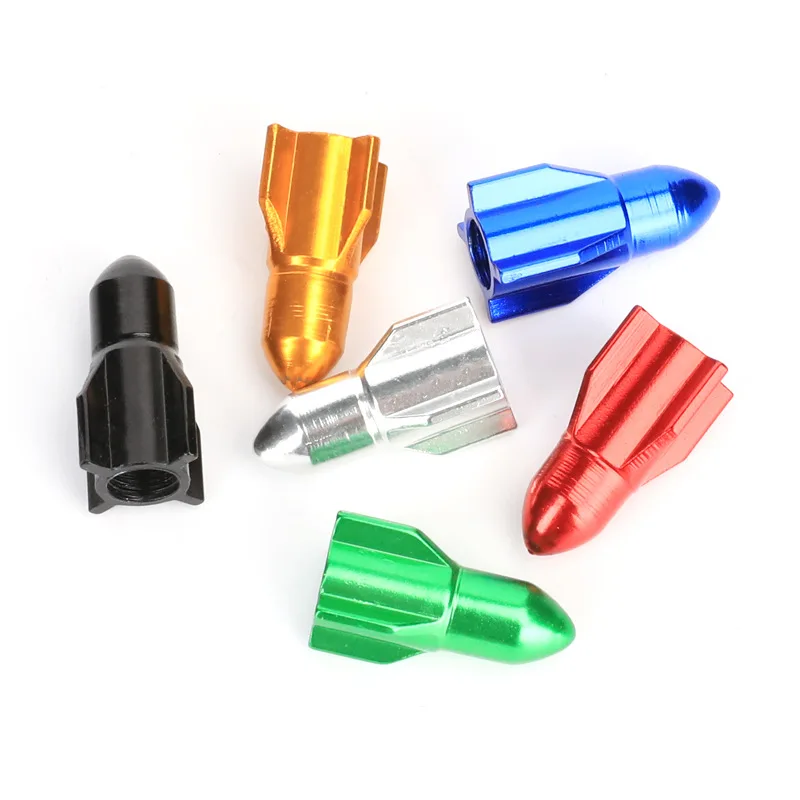 

1PC Valve Caps Bicycle Schrader Valve Cap Rocket-shaped Tire Nozzle Adaptor A/V Lid Anodized Alloy Cover Cycle Valve Parts
